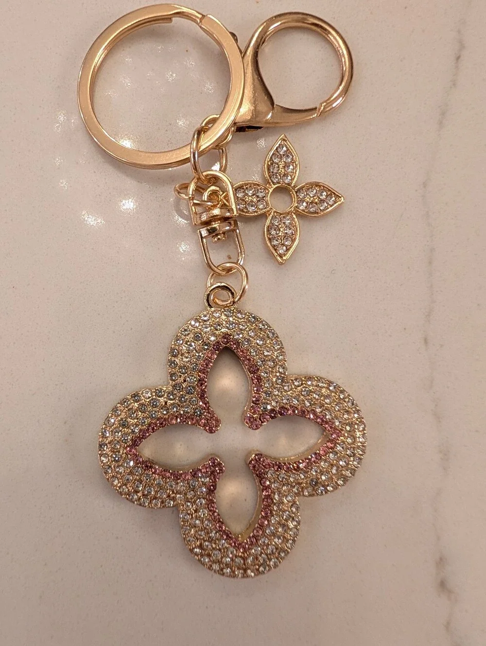 Gold And Pink Rhinestone Bag Charm/Key Chain